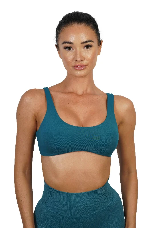 Sports top with slit trim -LUXE CROP - TEAL