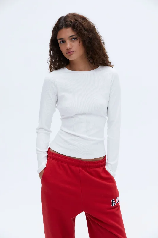 Sports top with breezy shape -Rib Raglan Long Sleeve Top - White