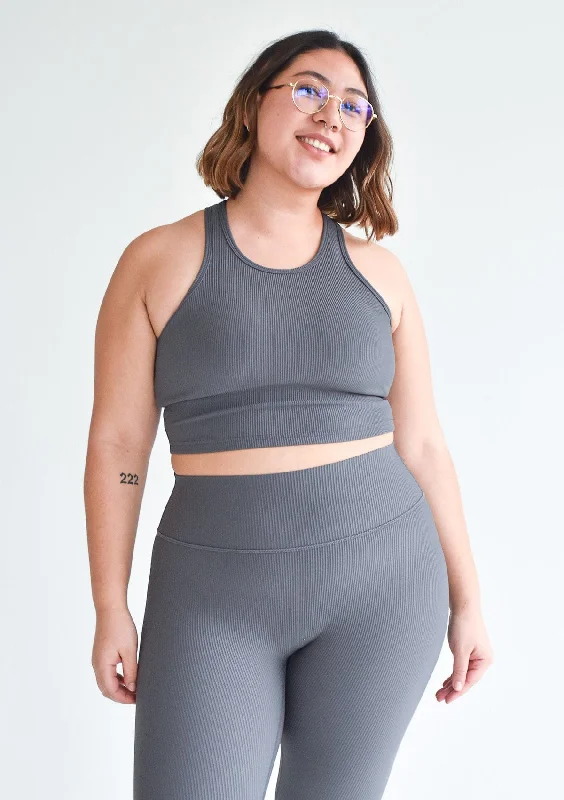 Sports top for pace sprints -Ribbed Crop Top - Stone