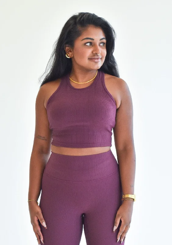 Sports top for pulse sprints -Ribbed Crop Top - Plum