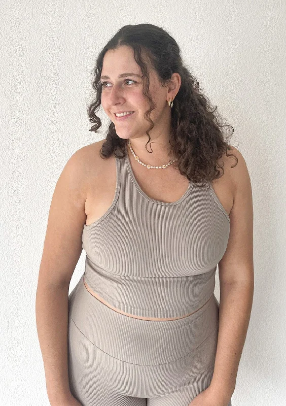 Sports top with snug shape -Ribbed Crop Top - Latte