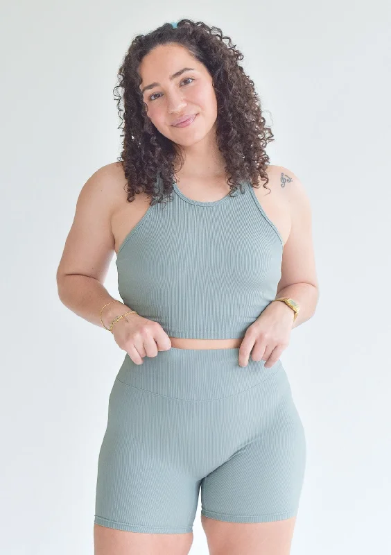 Sports top for windy runs -Ribbed Crop Top - Sage Green