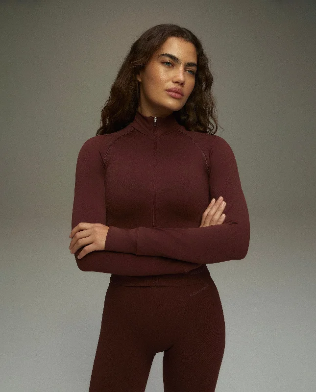 Sports top with prism pattern -Seamless Long Sleeve Full Zip Top - Burgundy