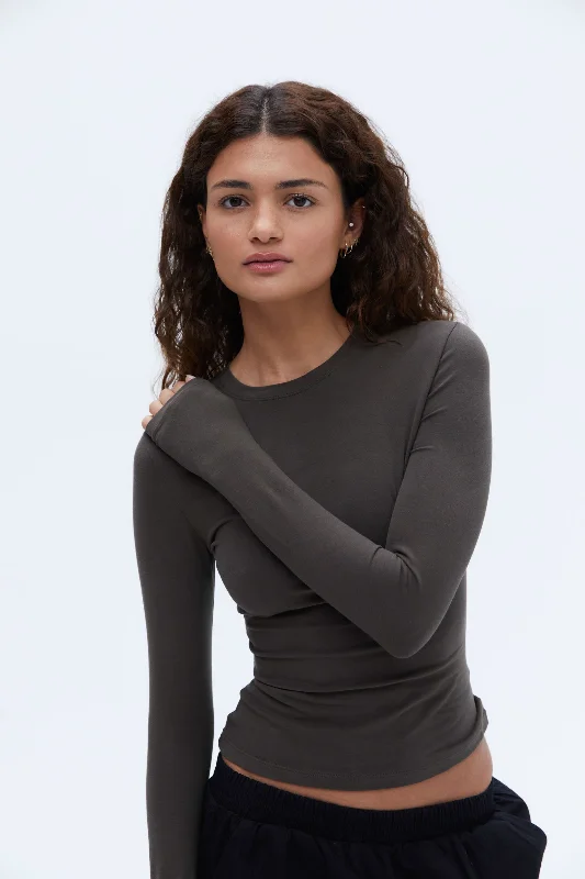 Sports top for pace dashes -Cotton Long Sleeve Top - Forest Brown