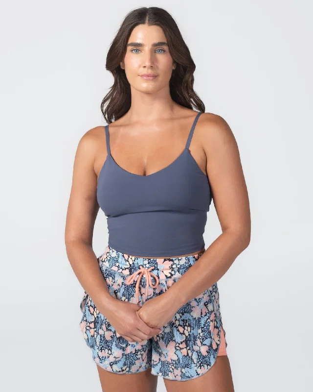 Sports top with curve neck -Skin Adjustable Crop Top - Light Navy