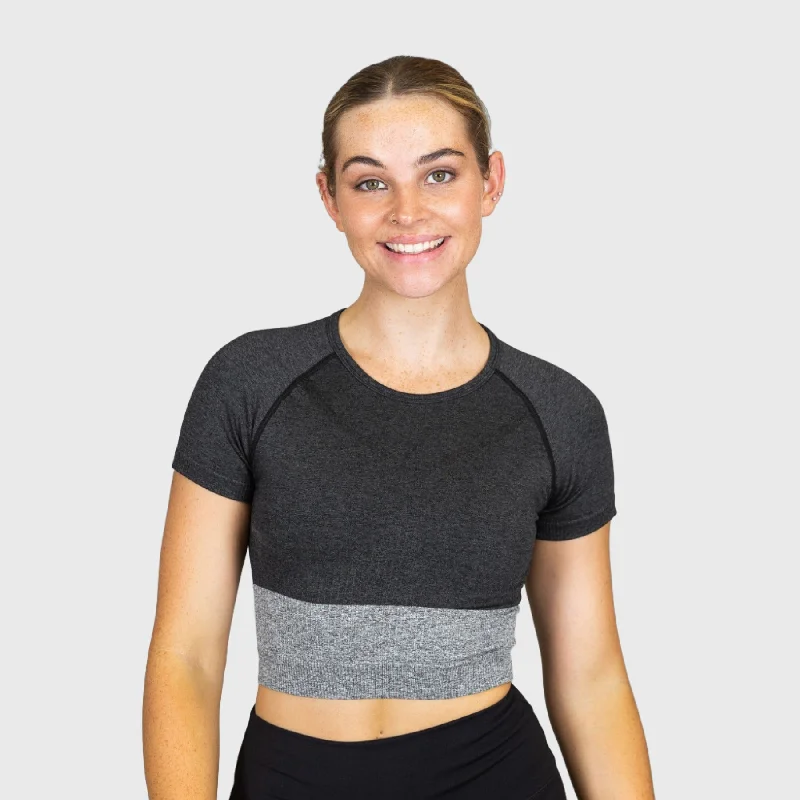 Sports top for beam routines -TWL - Women's Endure Seamless Crop - Black/Charcoal Marl