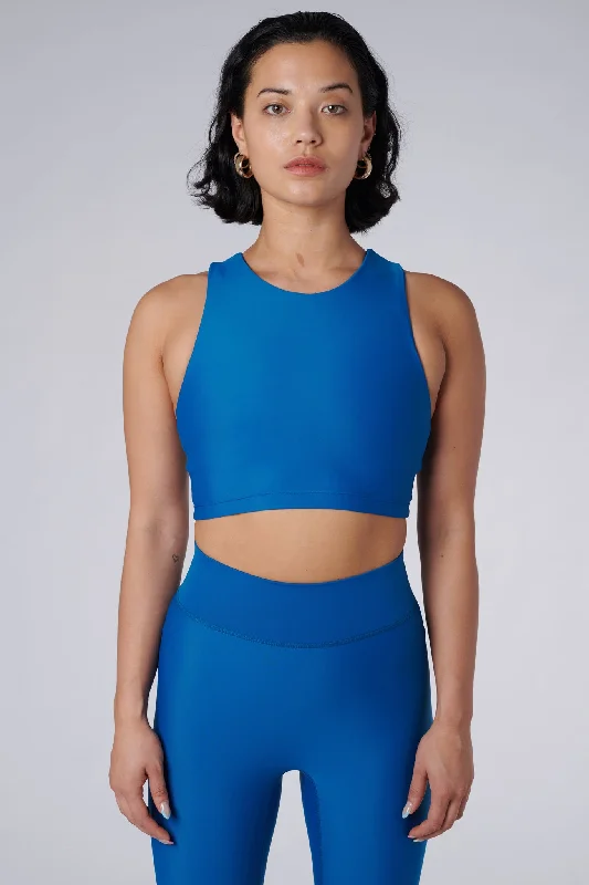 Sports top with mesh shape -Tula High Neck Racer Back Crop Top | Recycled Nylon | Aegean