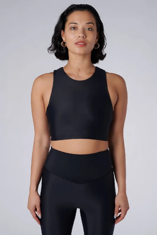 Sports top for pulse sprints -Tula High Neck Racer Back Crop Top | Recycled Nylon | Black