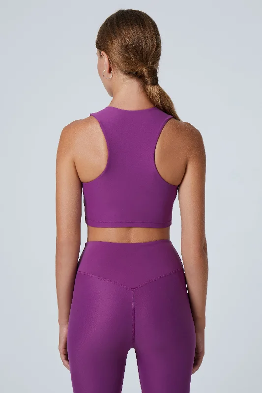 Sports top for vault exercises -Tula High Neck Racer Back Crop Top | Recycled Nylon | Plum