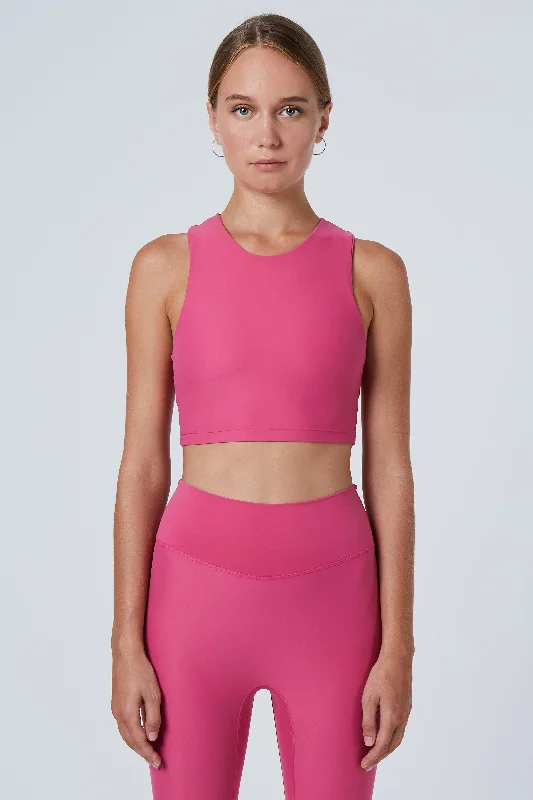 Sports top with thick trim -Tula High Neck Racer Back Crop Top | Recycled Nylon | Rose