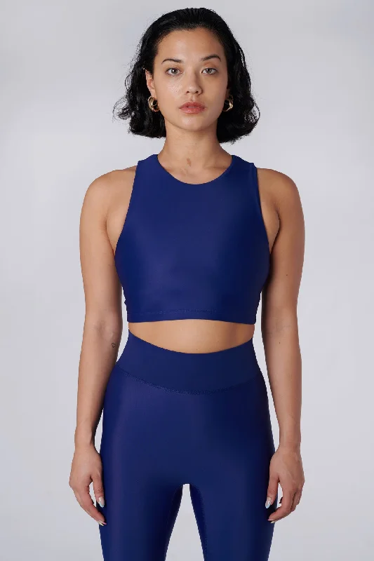 Sports top for brisk dashes -Tula High Neck Racer Back Crop Top | Recycled Nylon | Royal