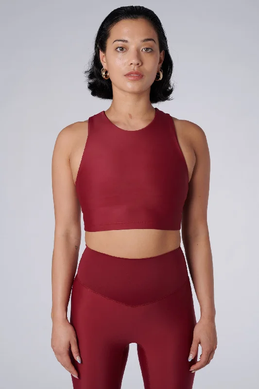 Sports top for core dashes -Tula High Neck Racer Back Crop Top | Recycled Nylon | Wine