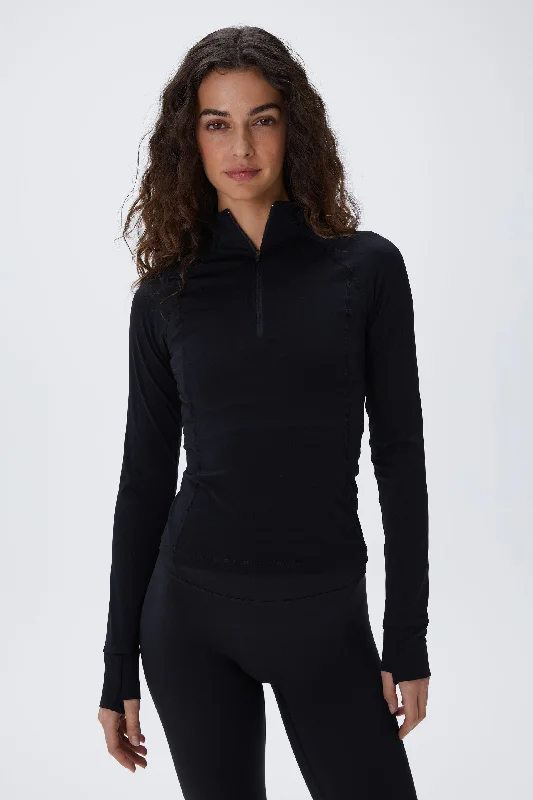 Sports top with contoured trim -Ultimate Long Sleeve Quarter Zip Top - Black