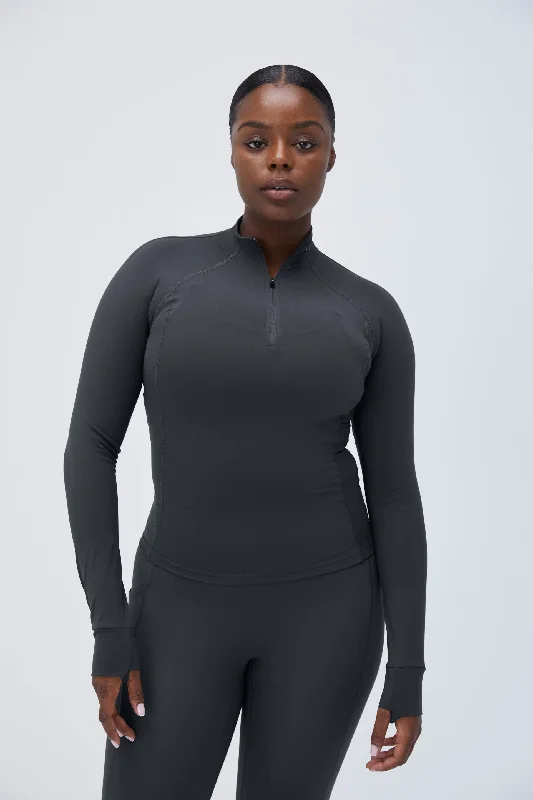 Sports top with helix shape -Ultimate Long Sleeve Quarter Zip Top - Graphite Grey