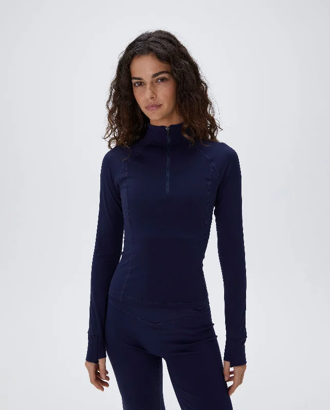 Sports top with twist trim -Ultimate Long Sleeve Quarter Zip Top - Navy Blue