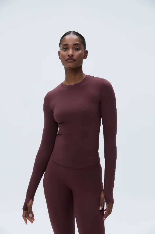 Sports top with vented collar -Ultimate Long Sleeve Top - Burgundy