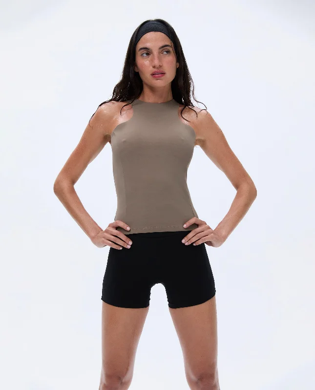 Sports top for uneven routines -Ultimate Racer Back Longline Top - Cocoa Brown