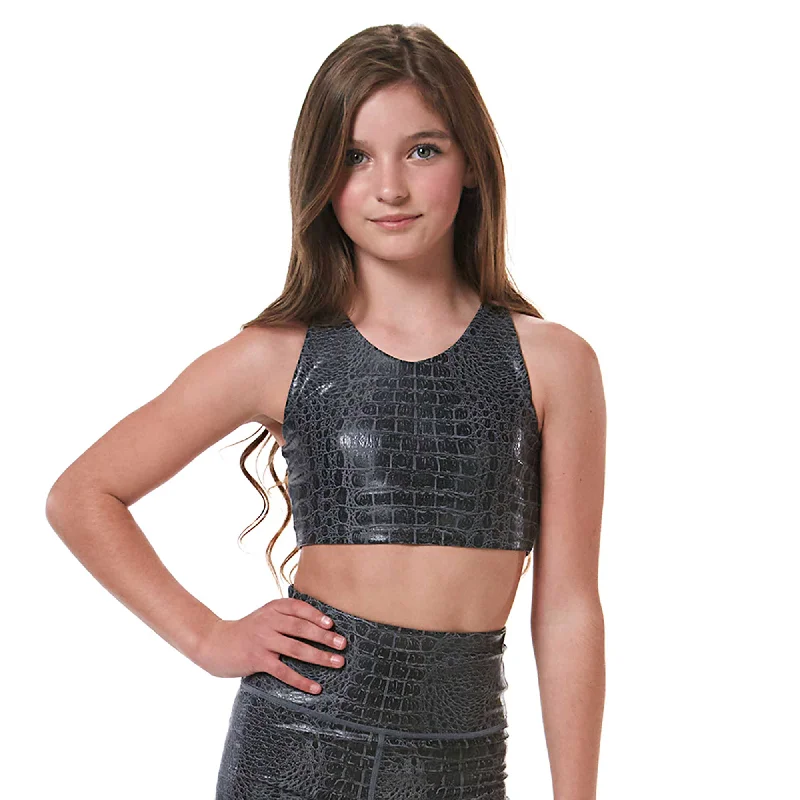 Sports top for goalball play -Vitality V-Neck Crop Top - Black Crocodile