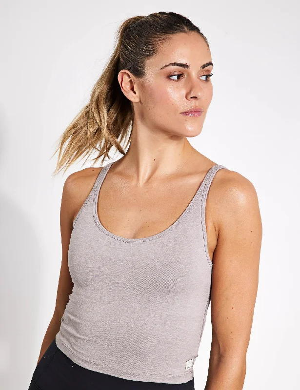 Sports top with crisscross neck -Halo Performance Crop - Soft Pewter Heather