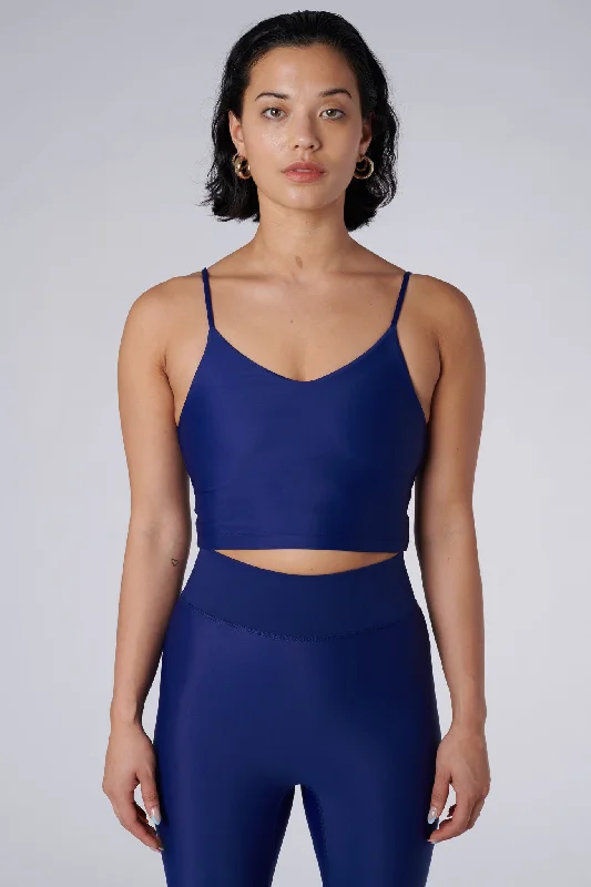 Sports top with twist shape -Zuli Thin Strap Crop Top | Recycled Nylon | Royal