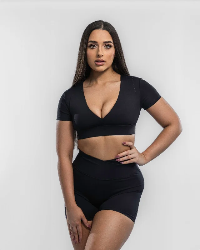 Sports top with grid design -Deep V-Neck Crop Top