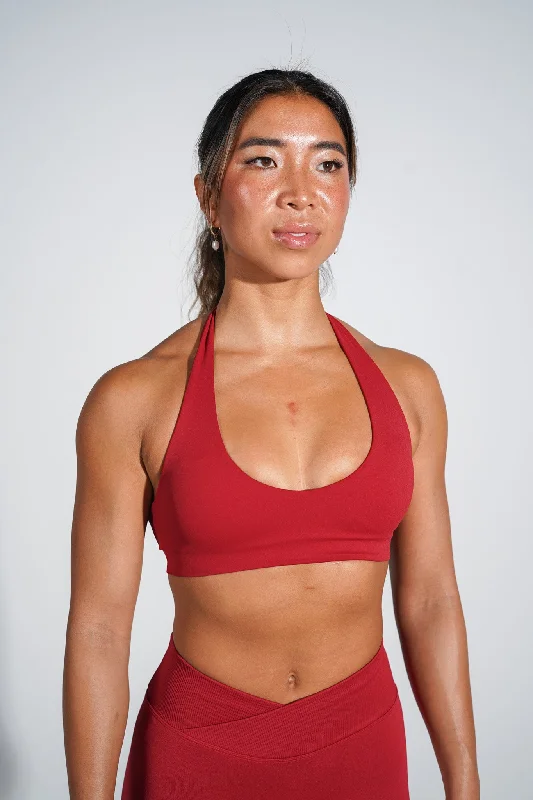 Sports top for rainy jogs -ELEVATE CROP - DARK RED