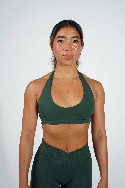 Sports top with thick shape -ELEVATE CROP - FOREST GREEN