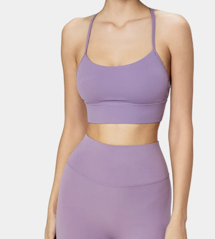 Sports top for squash play -Pulse racerback sports crop: plum