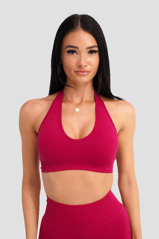 Sports top for quick dashes -RECOIL HALTER CROP - CRANBERRY