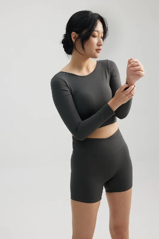 Sports top for power dashes -Reversible Long Sleeve Crop in Truffle