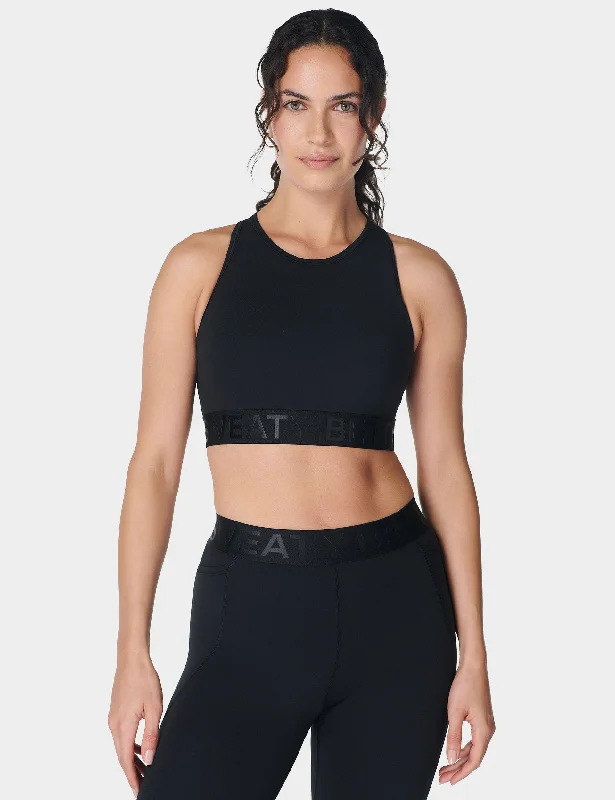 Sports top for tabata workouts -Power Logo Medium Impact Cropped Vest - Black